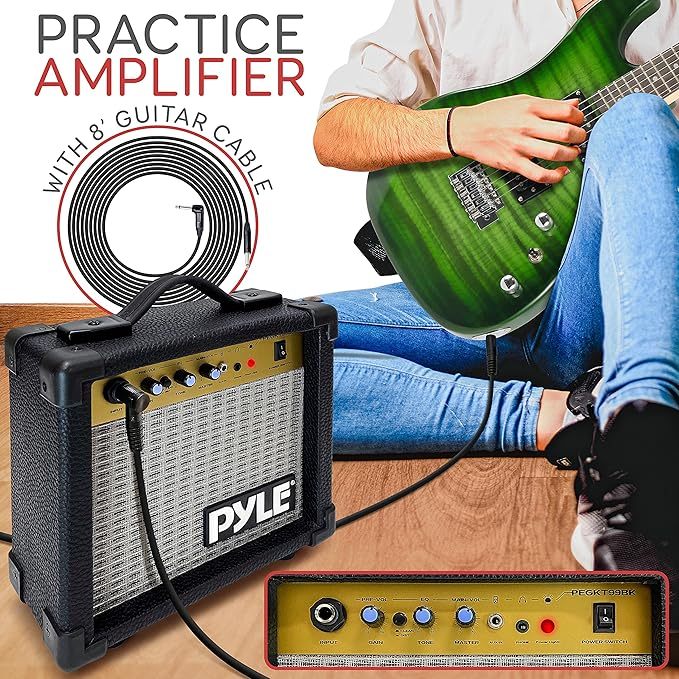 Guitarra Eléctrica con Amplificador, Madera Maciza, Incluye Accesorios Ideal para Principiantes, Tamaño Completo, Humbucker, 3 Vías, Rojo Madera