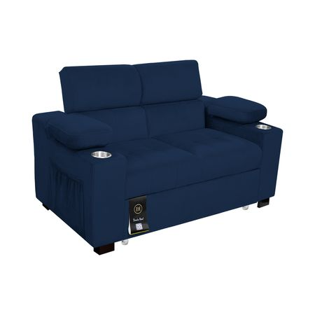 Sofá Cama Baltimore con Porta Vasos y Bolsillos Laterales 2 plz Gris Claro