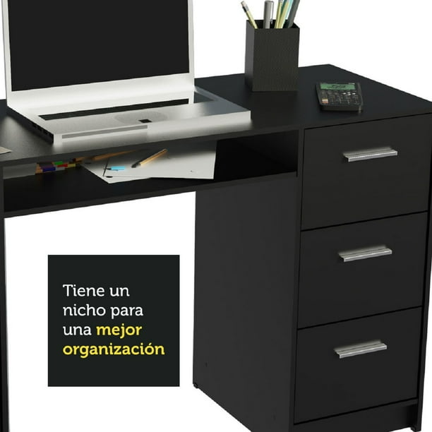 Escritorio Oficina Para PC Con 3 Cajones 1 Puerta Negro Madesa Alaska