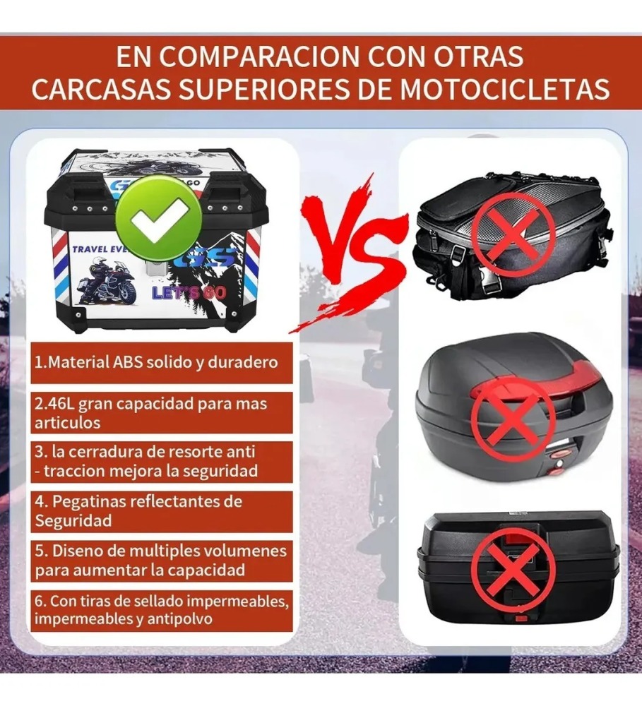 Caja Para Moto Cajuela Casco Maletero Equipaje Trasero 46l