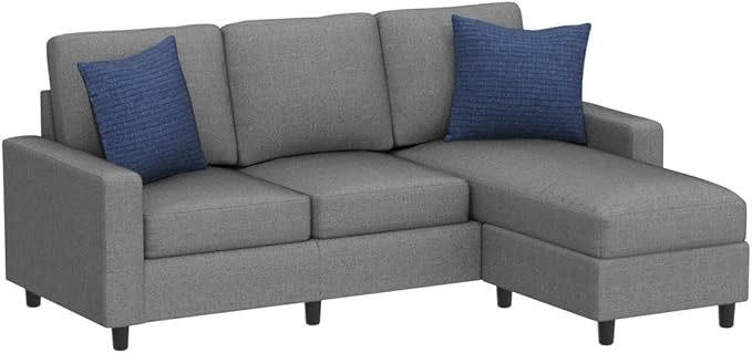 Best Choice Products Sofá seccional tapizado para el hogar, departamento, recámara, habitación adicional, espacios compactos con tumbona, 3 asientos, diseño en forma de L, banco otomano reversible