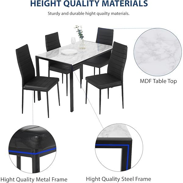 Dining Table Set Glass Dining Room Table Set  Home Furniture Rectangular Modern (Black Glass)