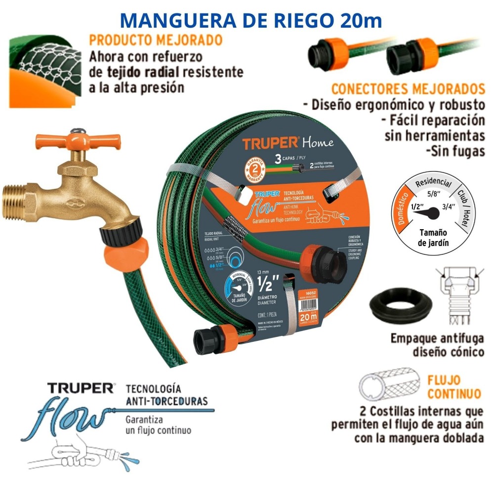 Combo hidrolavadora 1800PSI manguera 20m + pistola de riego Truper
