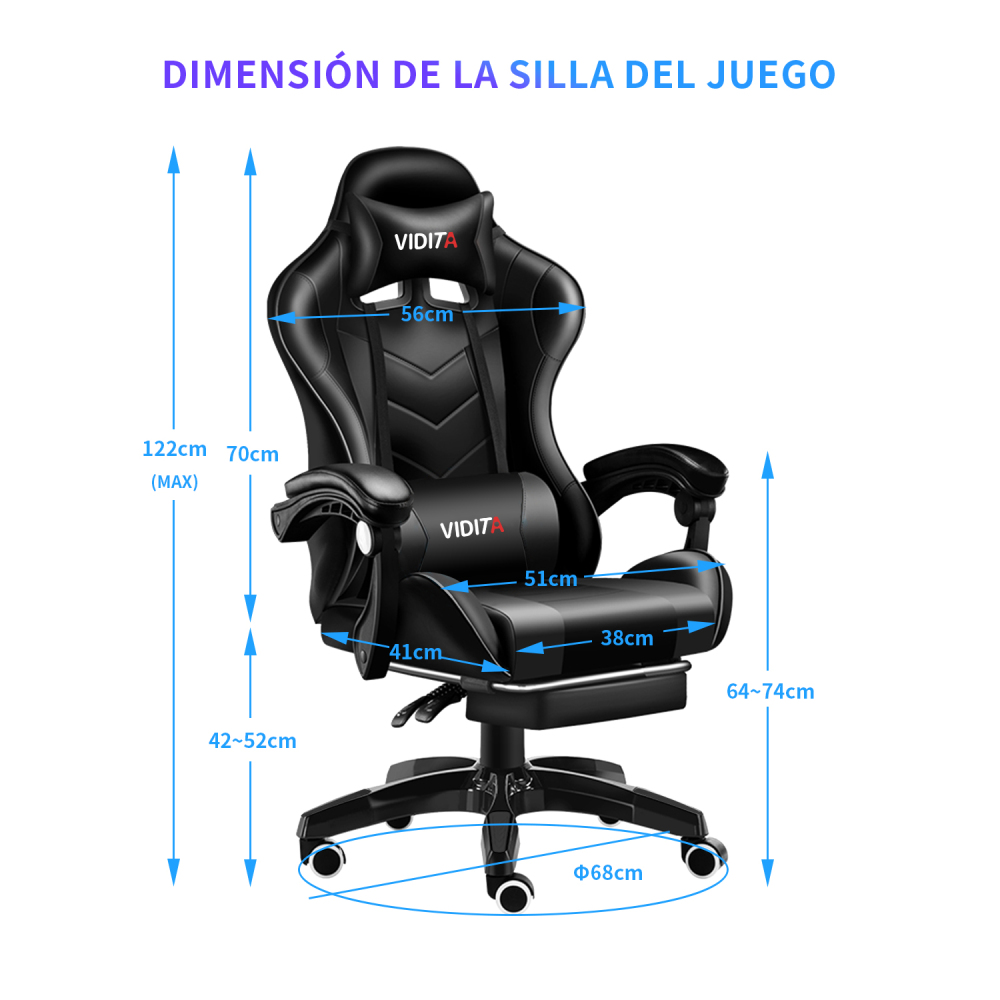 Set Silla Gamer Con Reposapiés y Escritorio Gamer T-RGB 120cm Negro