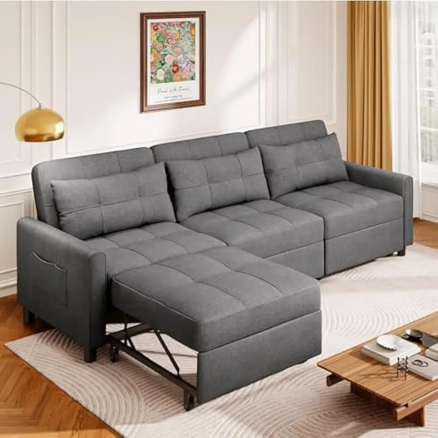 Sofá cama convertible seccional, sofá cama con bolsillo, sofá cama extraíble de 84"