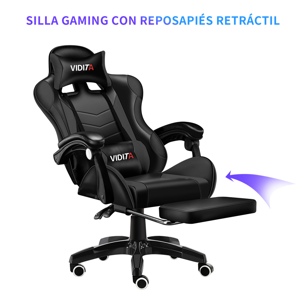 Set Silla Gamer Con Reposapiés y Escritorio Gamer T-RGB 120cm Negro