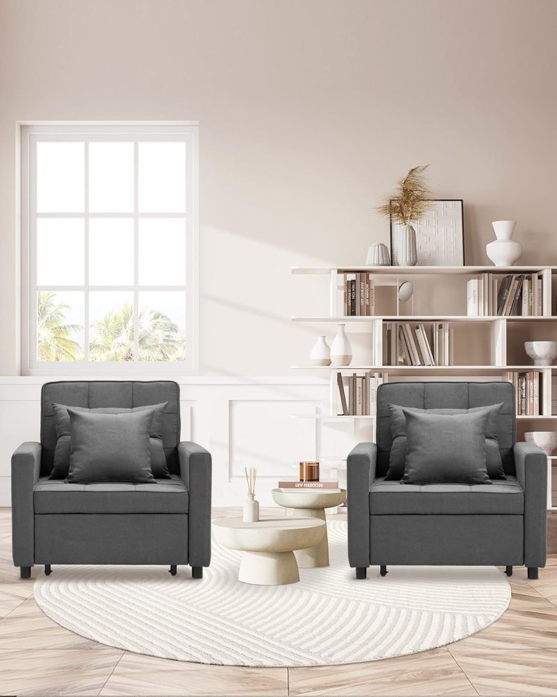 [Actualizado] Silla convertible, cama 3 en 1, respaldo ajustable sin escalón, sillón, sofá, cama, forro polar, gris oscuro, uno individual