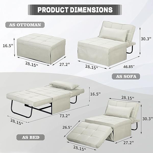 Sofá cama convertible, sillón cama futón multifuncional 4 en 1