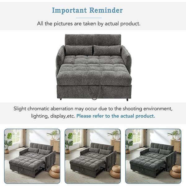 Sofá cama convertible de 52,8" con dos plazas, sofá cama capitoné 3 en 1