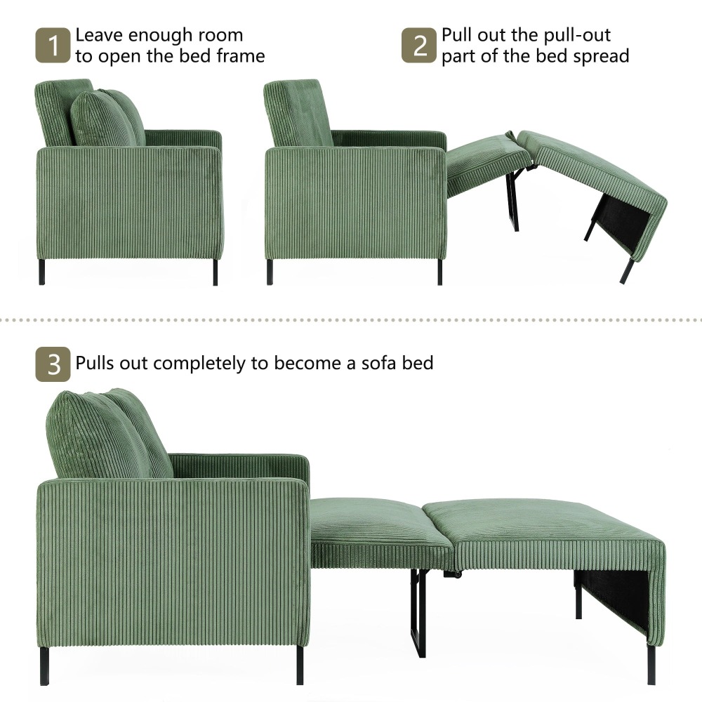 Sofá Cama Convertible de Chenille, Loveseat para 2 Personas con Brazos Modernos