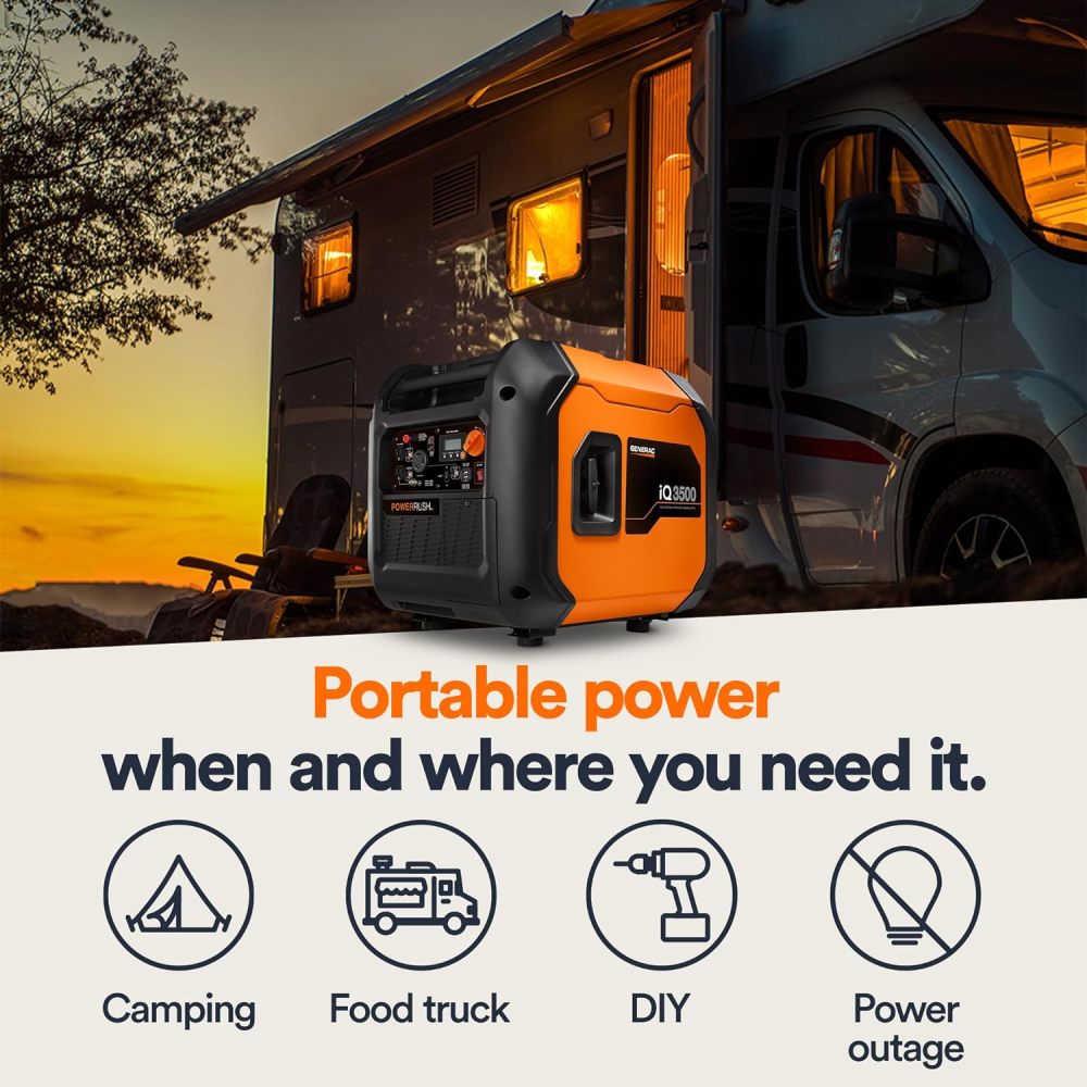 GP2500i Generador inversor portátil de 2.500 vatios de gas, diseño compacto y ligero con capacidad paralela, produce energía limpia y estable, compatible con CARB, naranja/negro