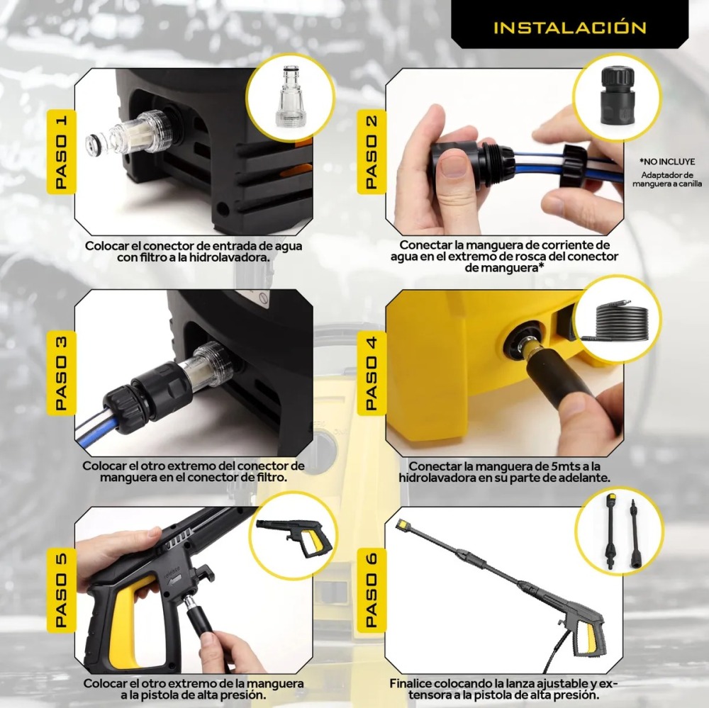 Hidrolavadora Electrica Hlt203 1400w Alta Presion 1600 Psi 110 Bar Con Accesorios