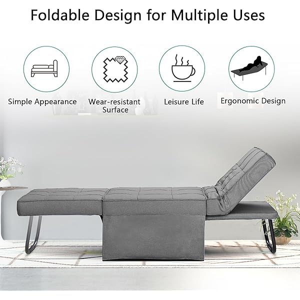 Sofá cama convertible, sillón cama futón multifuncional 4 en 1