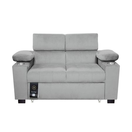 Sofá Cama Baltimore con Porta Vasos y Bolsillos Laterales 2 plz Gris Claro