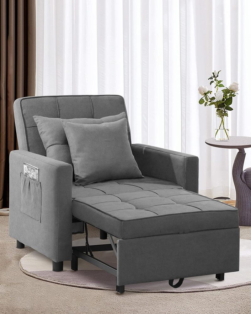 [Actualizado] Silla convertible, cama 3 en 1, respaldo ajustable sin escalón, sillón, sofá, cama, forro polar, gris oscuro, uno individual