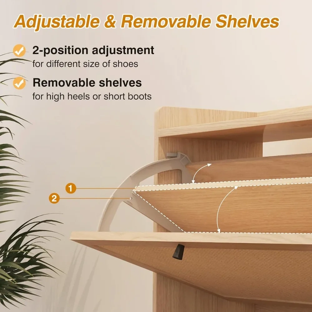 Freestanding Shoe Cabinet  Flip Drawers - Modern Narrow Organizer for Hallway, Bedroom, and Entryway