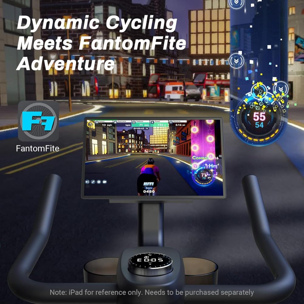 Bicicleta de ejercicio, almohadilla de freno/bicicleta estática magnética con aplicación exclusiva, bicicleta de ciclismo interior de bajo ruido con capacidad de peso de 270 libras, estante