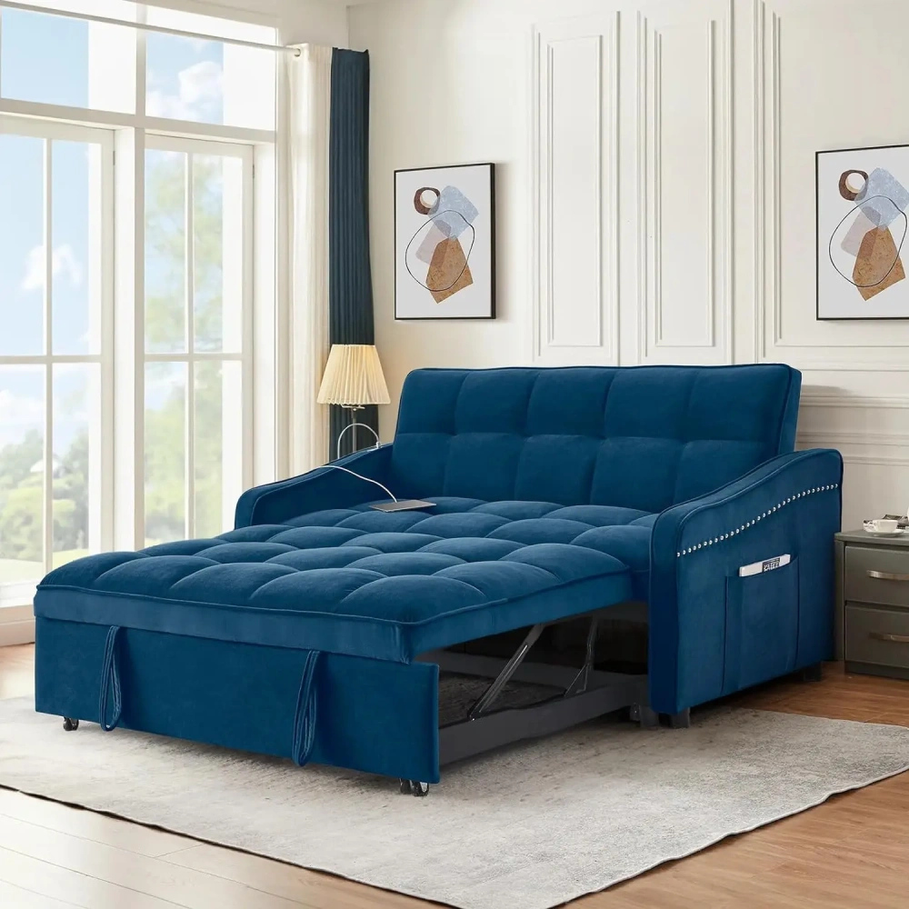 Sofá cama 3 en 1 con puerto USB y tipo C, sofá de dos plazas de 52" con cama extraíble