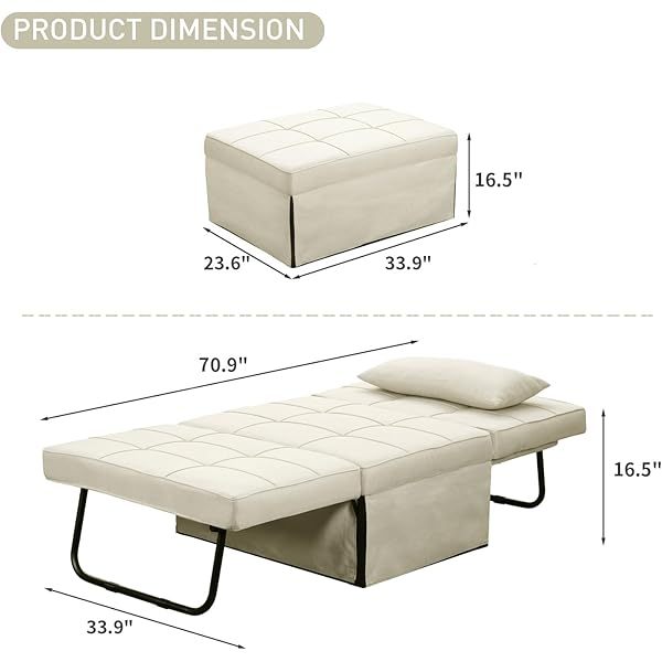 Sofá cama convertible, sillón cama futón multifuncional 4 en 1