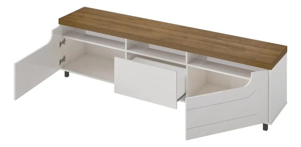 Mueble Para Tv 75 En Mpd 200cm Con Soporte Pino Con Blanco