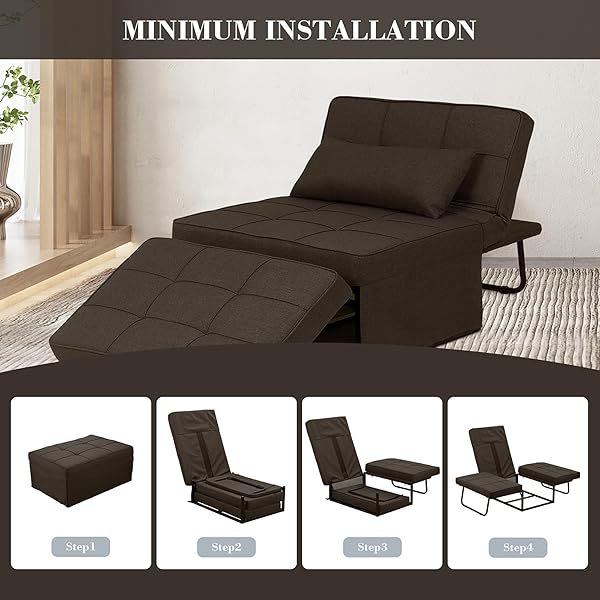 Sofá cama convertible, sillón cama futón multifuncional 4 en 1