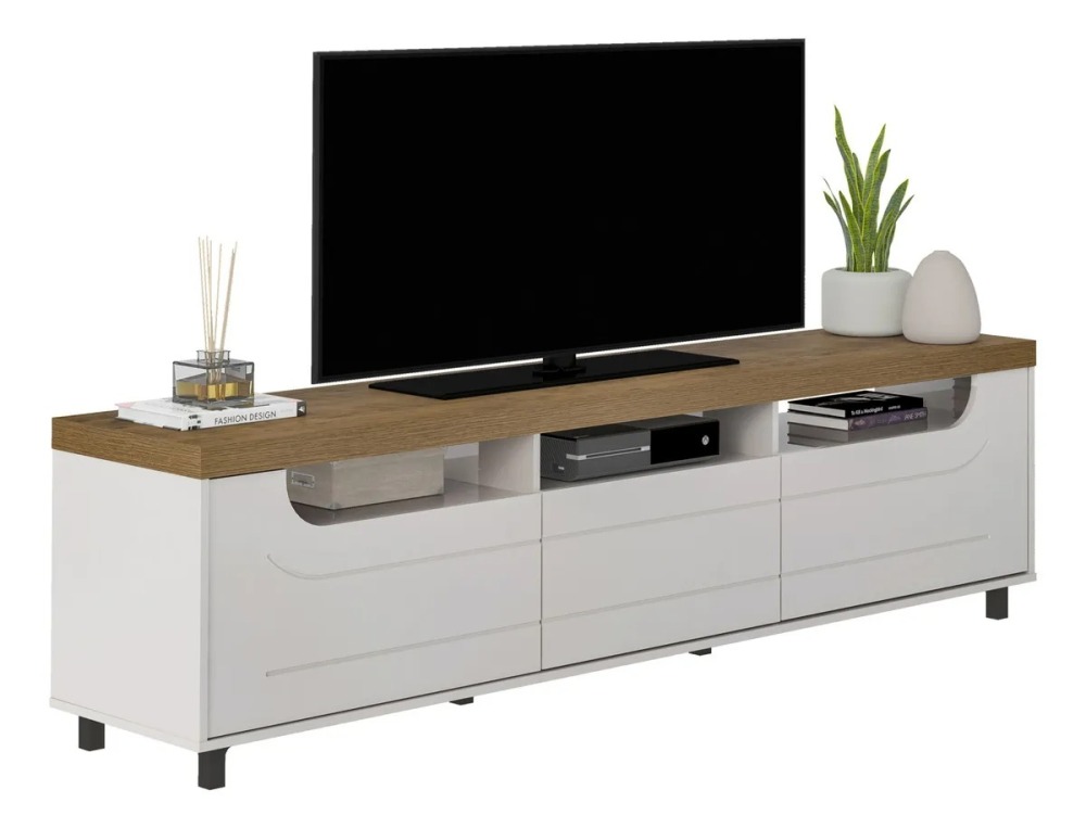 Mueble Para Tv 75 En Mpd 200cm Con Soporte Pino Con Blanco