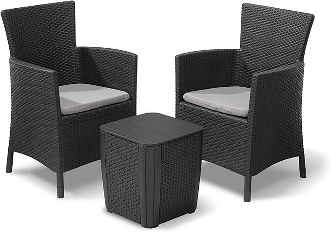 Set de Balcon Iowa, 3 Piezas, Simil Rattan Fabricado en Resina de Alta Calidad, Color Grafito