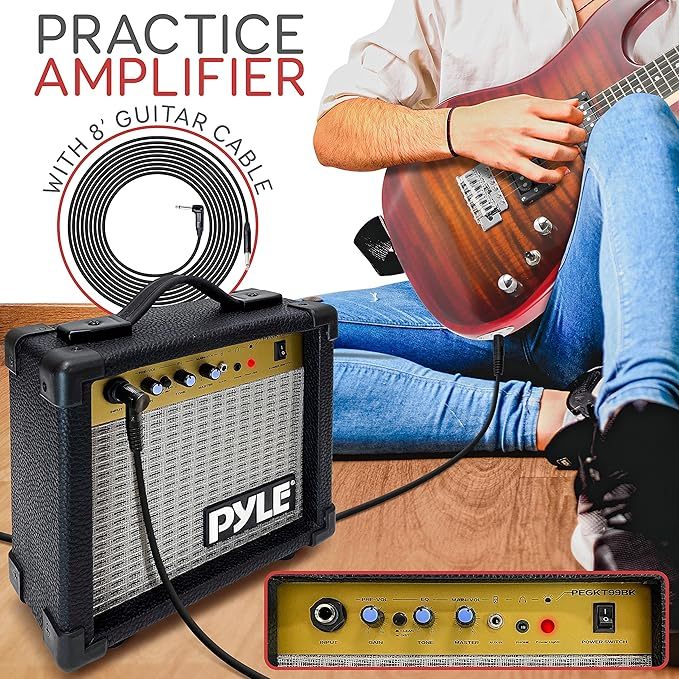 Guitarra Eléctrica con Amplificador, Madera Maciza, Incluye Accesorios Ideal para Principiantes, Tamaño Completo, Humbucker, 3 Vías, Rojo Madera