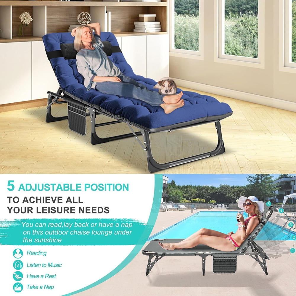 Sillón plegable, sillón reclinable para exteriores ajustable en 5 posiciones