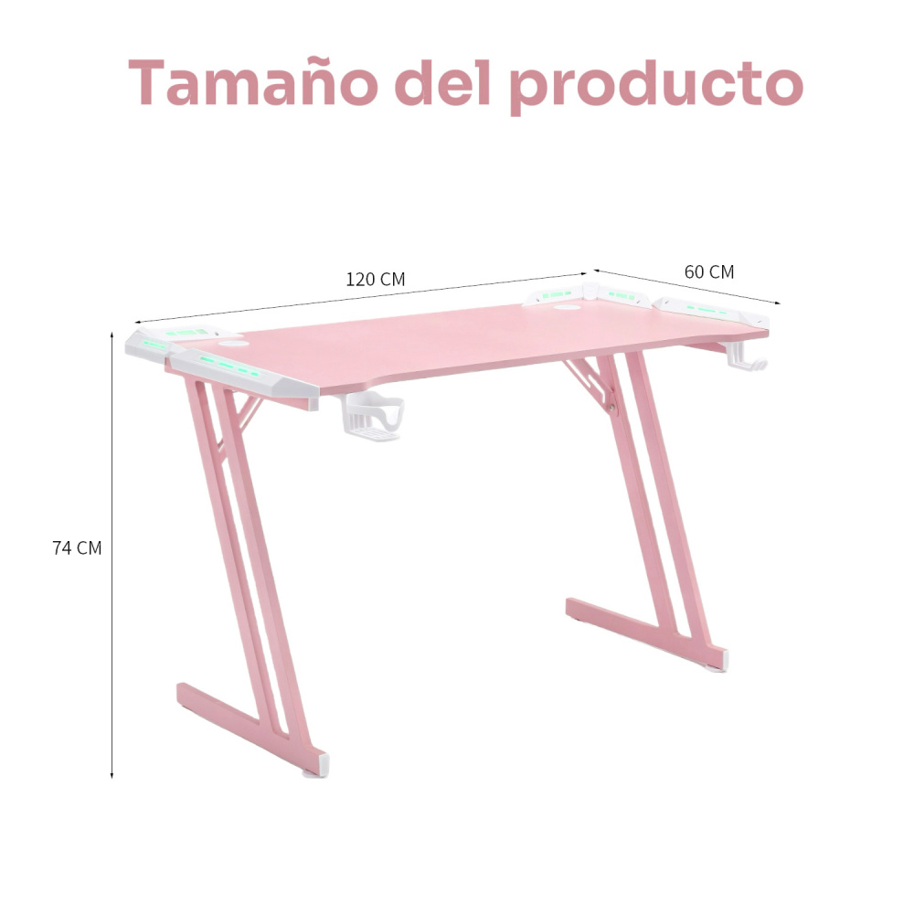 Set Silla Gamer Con Reposapiés y Escritorio Gamer T-RGB 120cm Negro