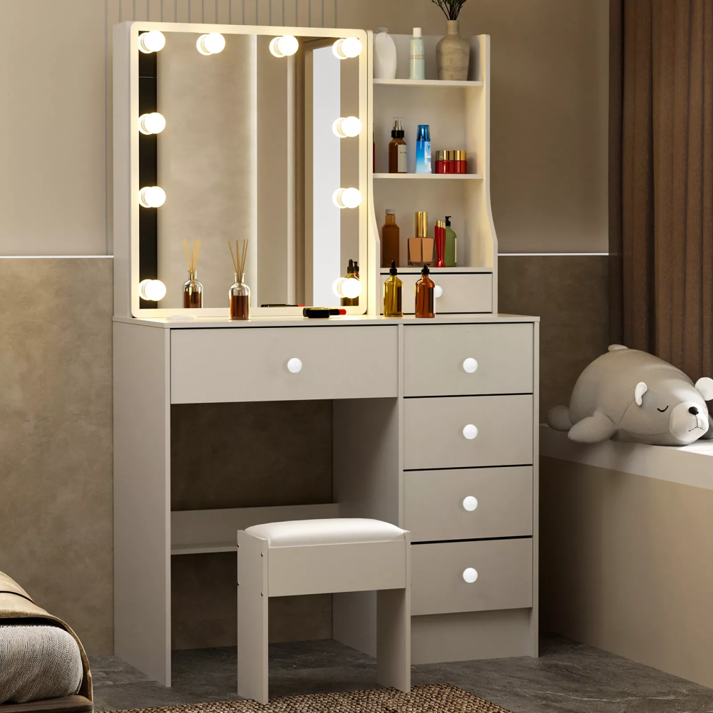 Tocador con espejo LED y 6 cajones