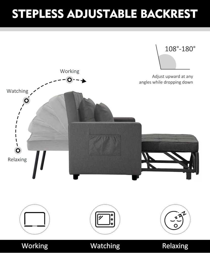 [Actualizado] Silla convertible, cama 3 en 1, respaldo ajustable sin escalón, sillón, sofá, cama, forro polar, gris oscuro, uno individual