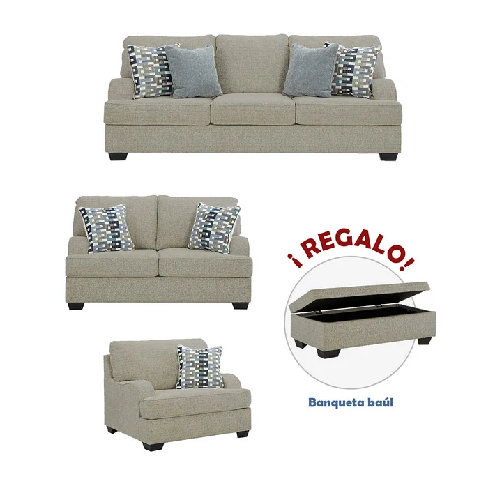 Juego de sala 3-2-1 + Banqueta baúl de regalo Irem Gris plata