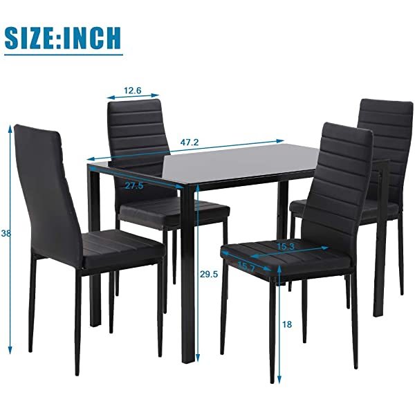 Dining Table Set Glass Dining Room Table Set  Home Furniture Rectangular Modern (Black Glass)