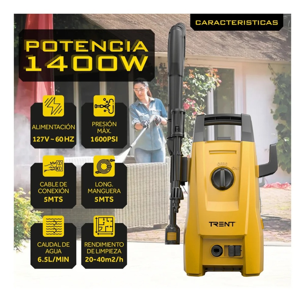 Hidrolavadora Electrica Hlt203 1400w Alta Presion 1600 Psi 110 Bar Con Accesorios
