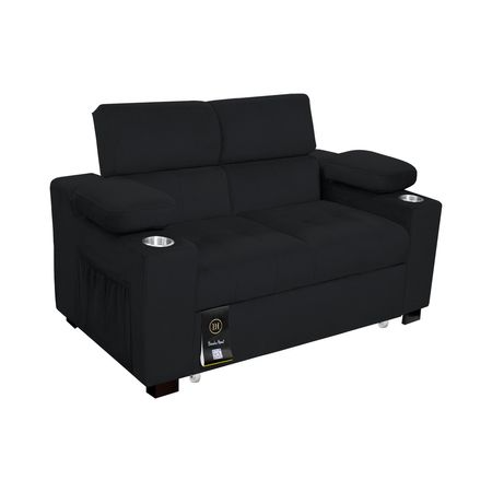 Sofá Cama Baltimore con Porta Vasos y Bolsillos Laterales 2 plz Gris Claro