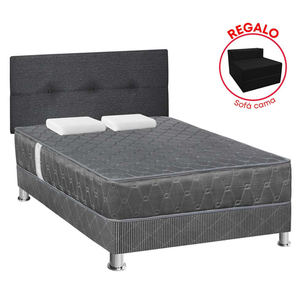 Dormitorio Acqua 2 Plazas Gris/Gris + Sofá Cama