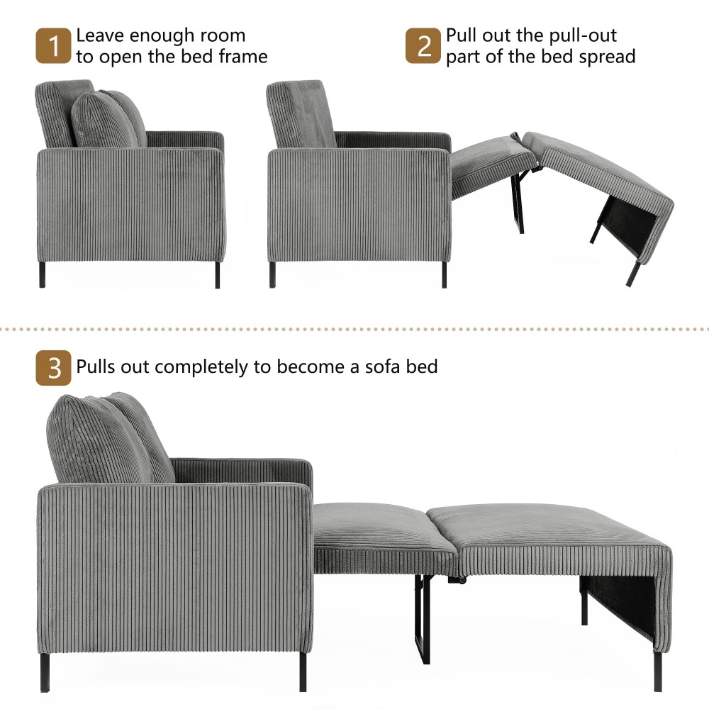 Sofá Cama Convertible de Chenille, Loveseat para 2 Personas con Brazos Modernos
