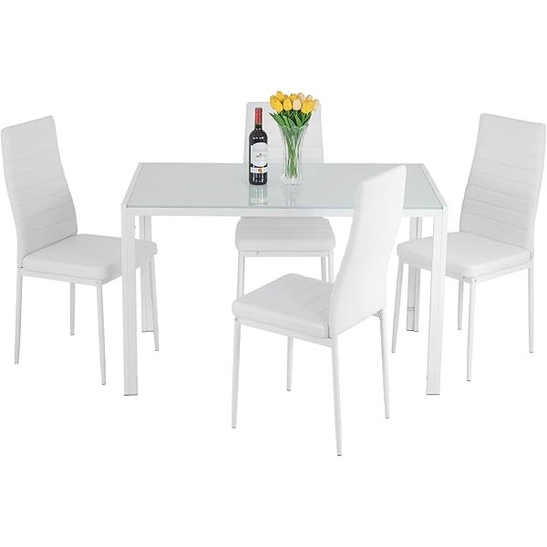 Dining Table Set Glass Dining Room Table Set  Home Furniture Rectangular Modern (Black Glass)