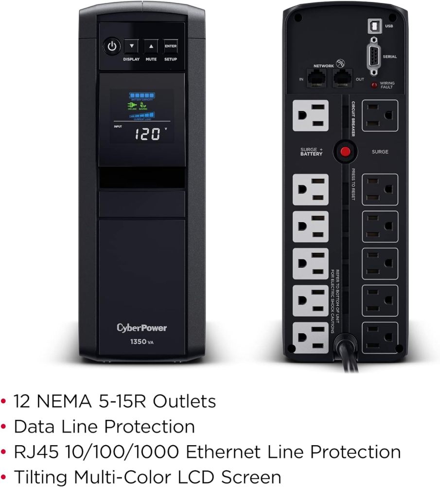 CP1000PFCLCD PFC Sinewave UPS 1000VA 600W PFC Compatible Mini