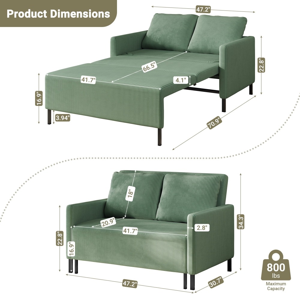 Sofá Cama Convertible de Chenille, Loveseat para 2 Personas con Brazos Modernos