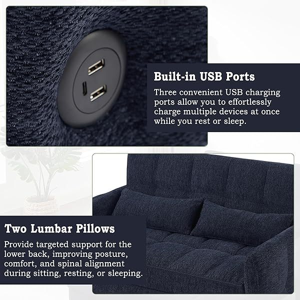 Sofá cama convertible de 52,8" con dos plazas, sofá cama capitoné 3 en 1
