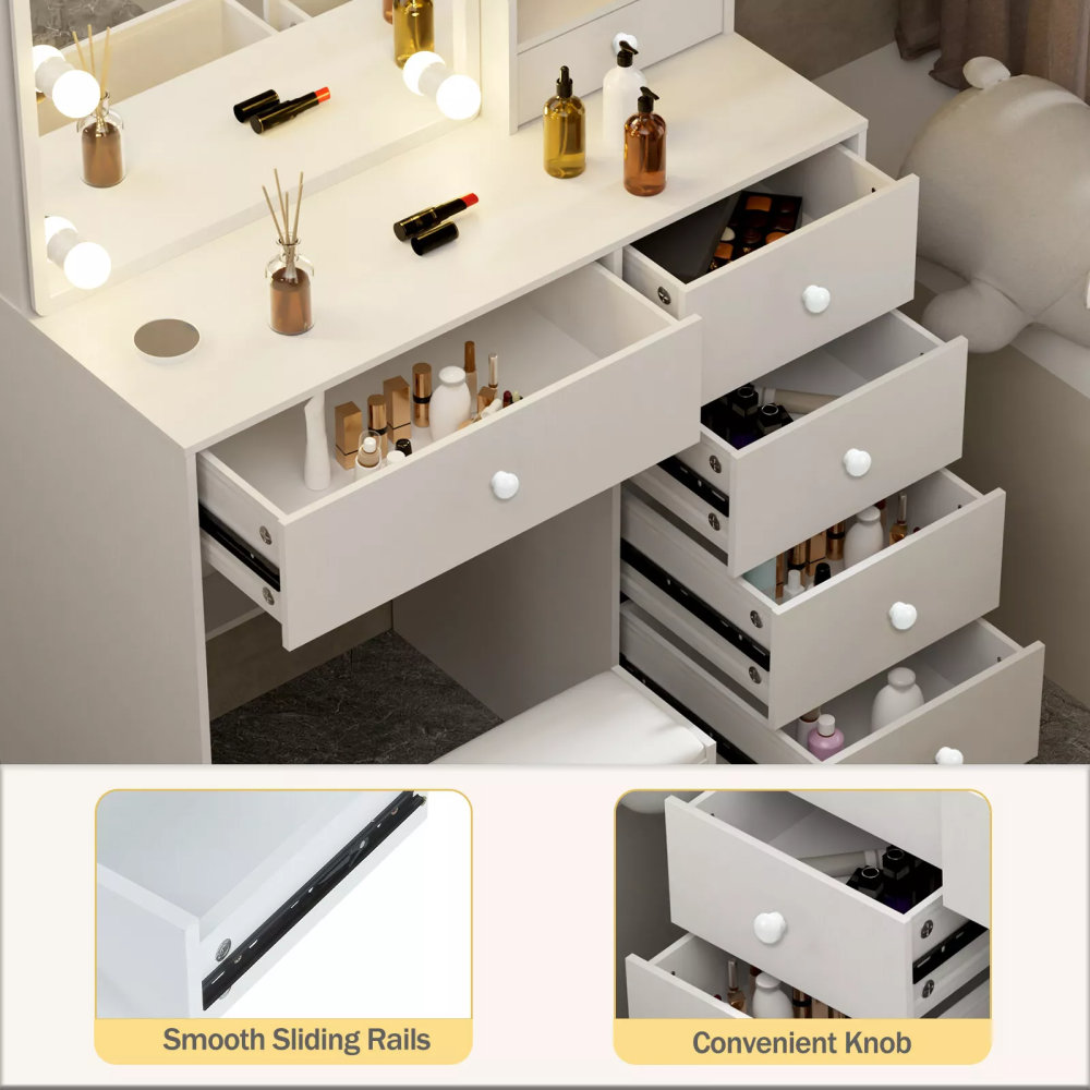 Tocador con espejo LED y 6 cajones