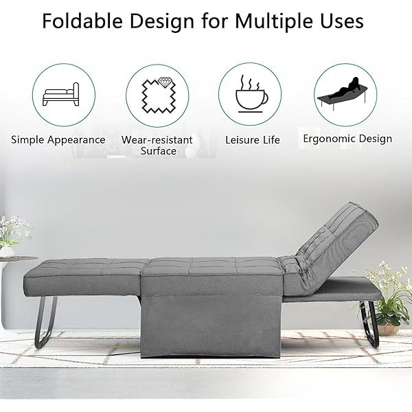 Sofá cama convertible, sillón cama futón multifuncional 4 en 1