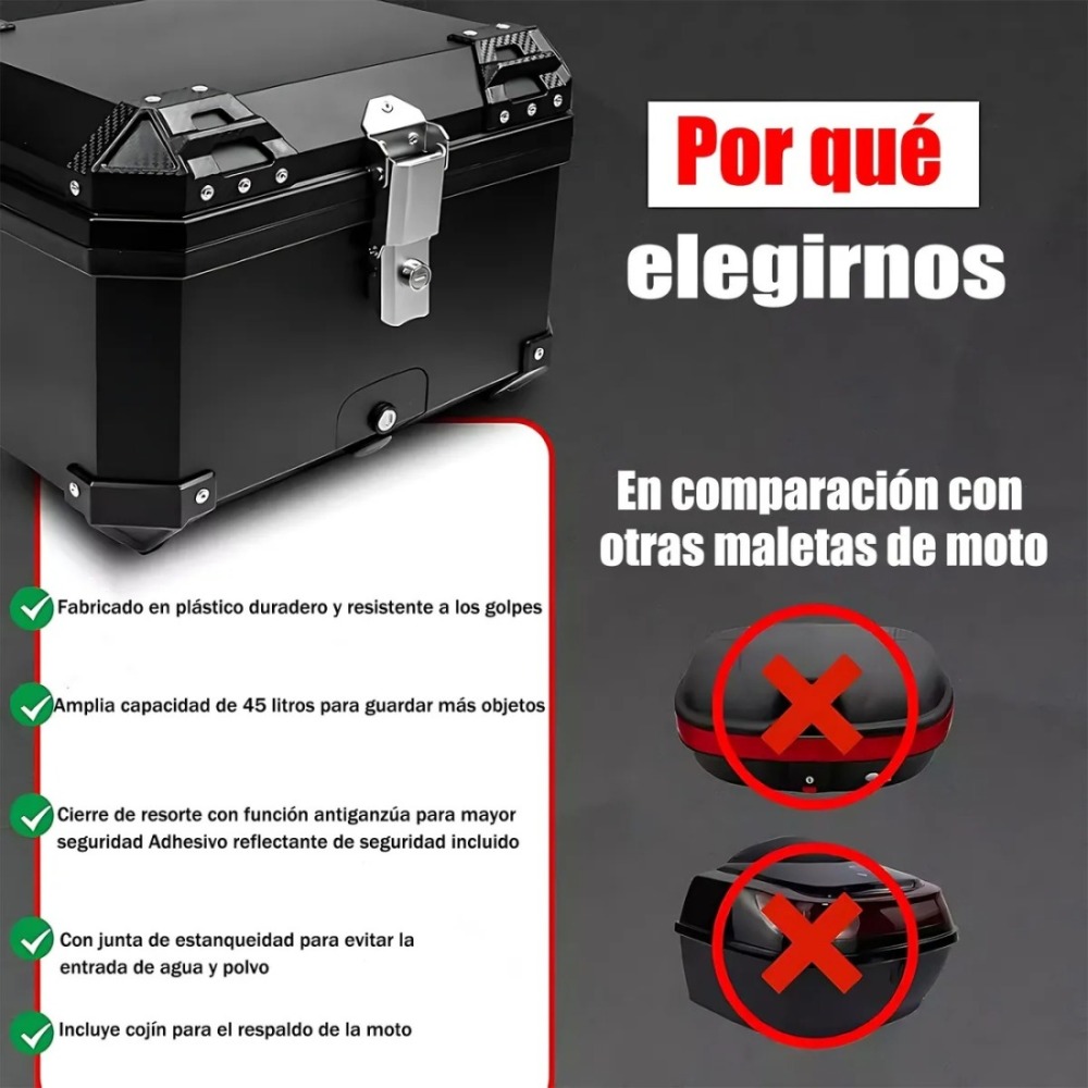 Baul Trasero Caja Moto Abs Respaldo Acojinado 45l