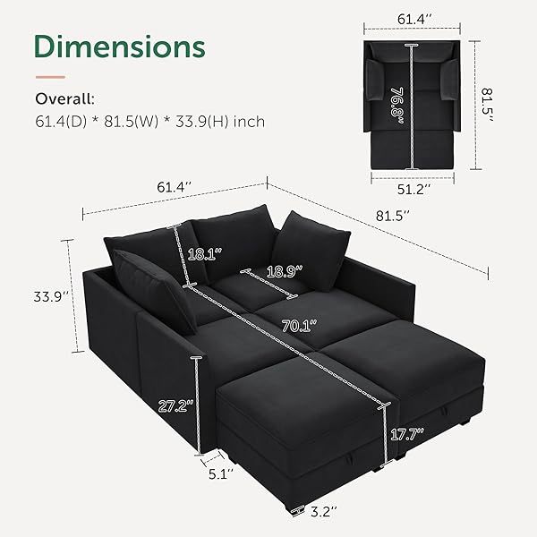 Sofá cama modular seccional con espacio de almacenamiento Sofás cama seccionales de terciopelo
