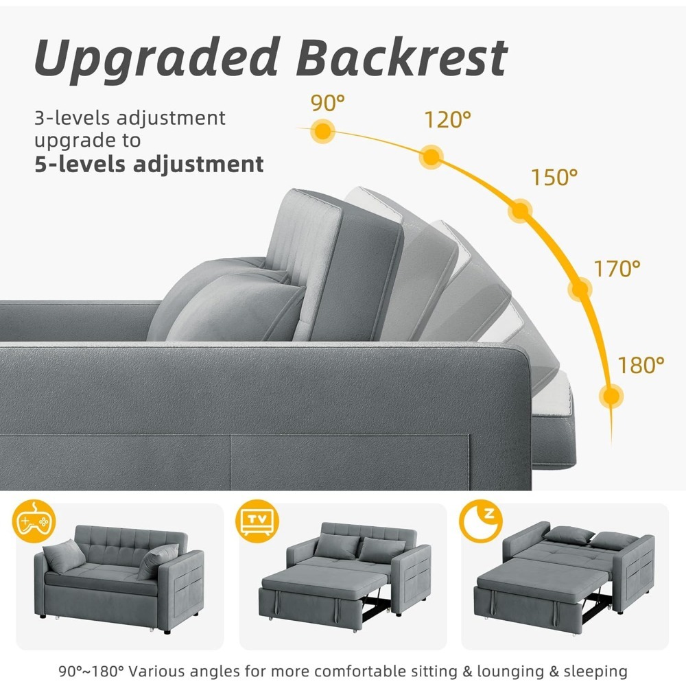 Sofá cama de 55 pulgadas, sofá cama convertible, sofá cama combinado 3 en 1