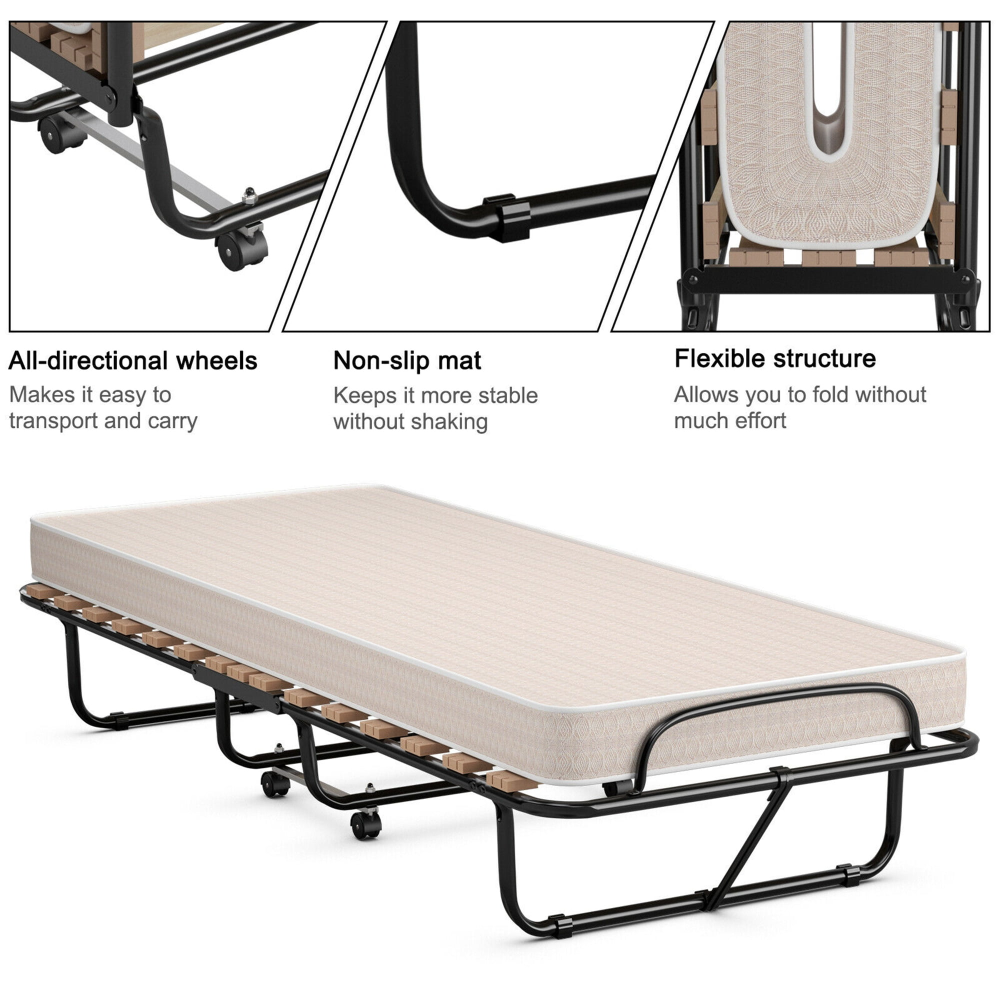 Cama plegable para invitados adicionales con colchón de espuma viscoelástica fabricada en Italia