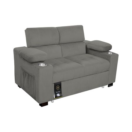 Sofá Cama Baltimore con Porta Vasos y Bolsillos Laterales 2 plz Gris Claro