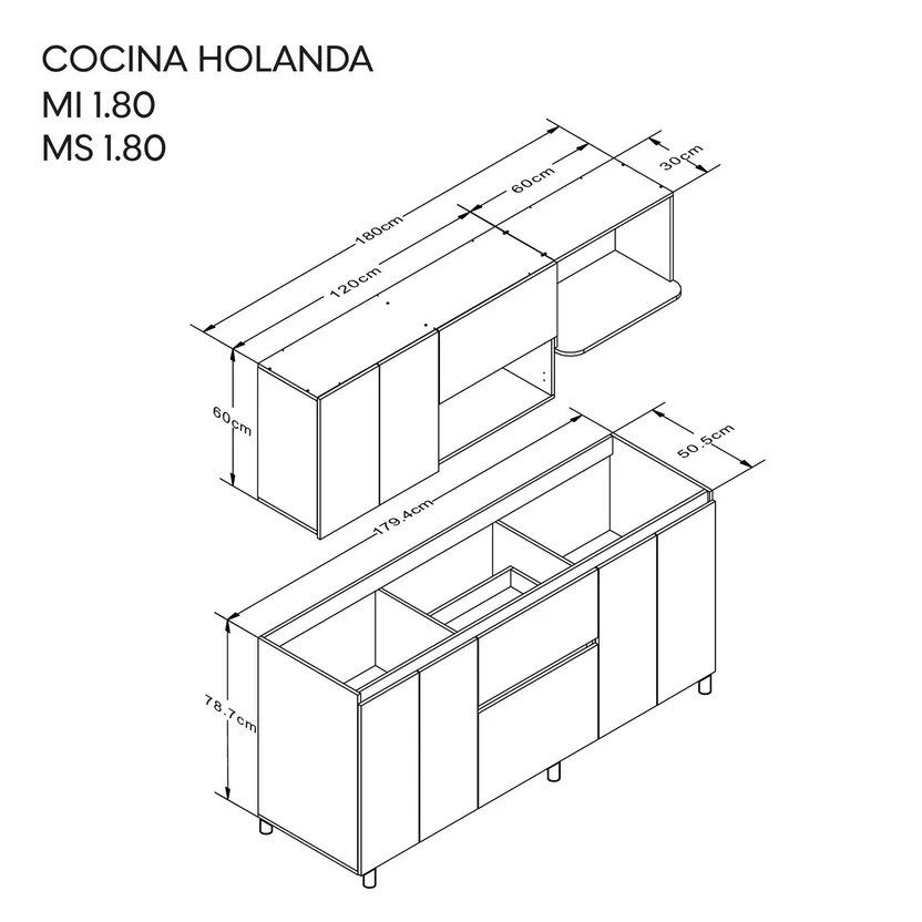 Cocina Integral 1.80 Metros  Incluye Mesón Poceta Izquierda con 4 Fogones a Gas